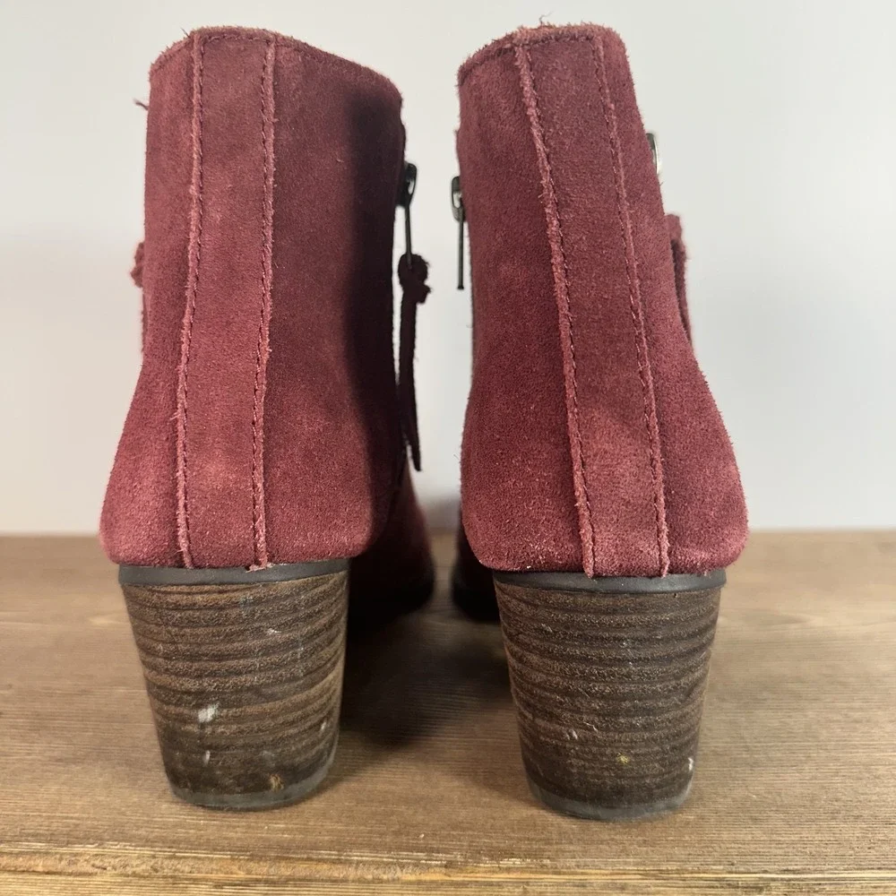 American Eagle Women Y2K Red Suede Ankle Boots Sz 9 Chunky Heel Retro